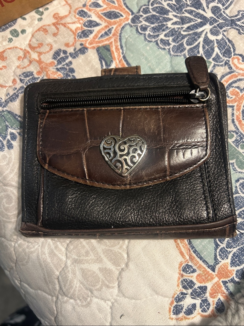 Brighton Brown and Black Leather Bifold Wallet with Decorative Tab